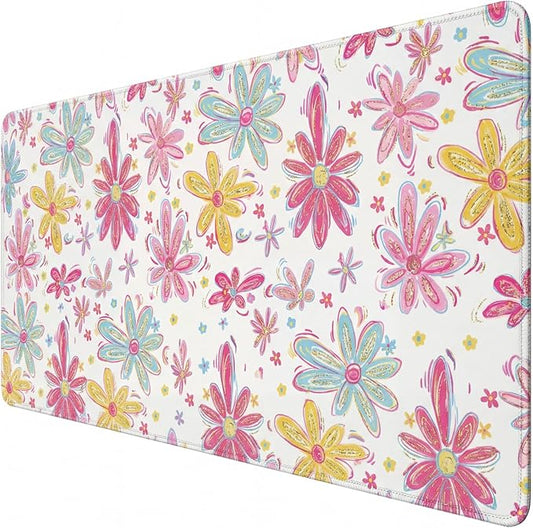 Remerry Colorful Floral Large Mouse Pad Pink Floral Desk Mat for Desktop Women Girls Flowers Waterproof Desk Pad PC Computer Laptop Protector Gaming Mouse Pads for School Office Home 31.5" x 15.7"