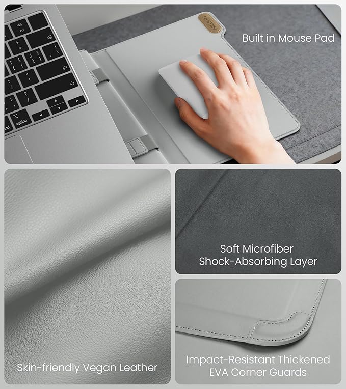 Nillkin 14 inch Laptop Sleeve with Handle (4-in-1), 2 Stand Modes, MacBook Sleeve with Adjustable Stand & Mouse Pad, Slim Laptop Case 14 inch for Samsung/Surface/HP/Chromebook/Dell 12-14'', Gray