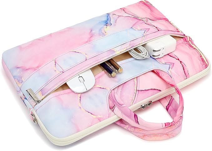 canvaslife Pink marble Patten Waterproof Laptop Shoulder Messenger Bag Case Sleeve for 14 Inch 15 Inch Laptop Case Laptop Briefcase 15.6 Inch