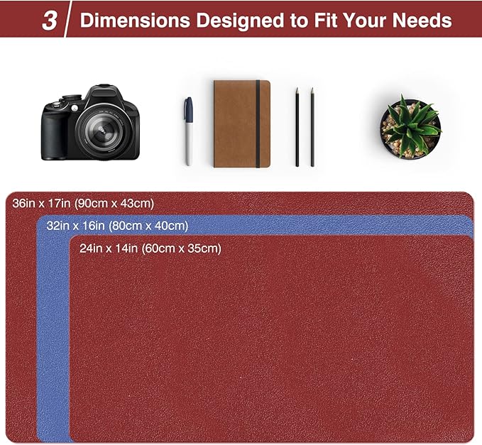 TOWWI Dual Sided Desk Pad, Large Desk Mat, Waterproof Desk Blotter Protector Mouse Pad, Leather Desk Pad Large for Keyboard and Mouse (24" x 14", Red/Blue)