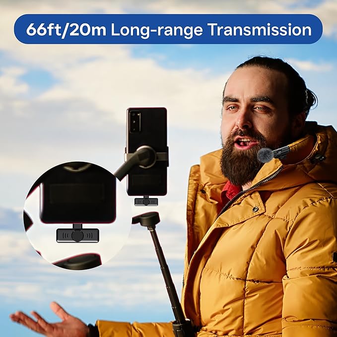 Wireless Lavalier Microphone 2 Pack Small Lapel mic for iPhone Android with Noise Reduction Lavalier Lapel Mics Mics for Interview Podcast YouTube TikTok Vlog