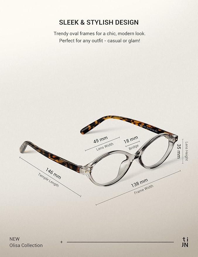 TIJN Olisa Blue Light Blocking Glasses for Women Men,Retro Oval Frame Bluelight Eyeglasses for Gaming/Computer/Screen