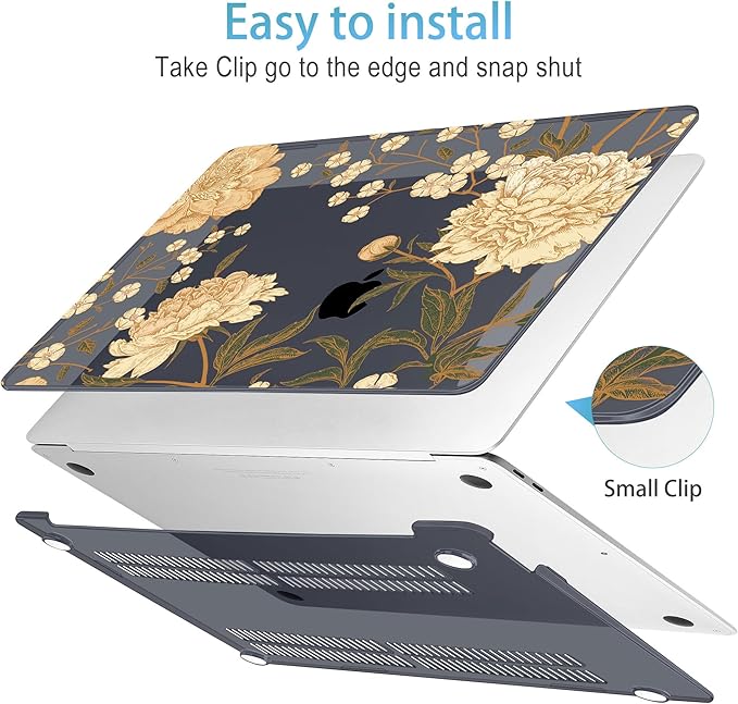 Mektron Case for MacBook Air 13 inch M1 A2337 A2179 A1932,Hard Cover 2018-2021 Air 13-inch with Touch ID, Exclusively Designed Protective Shell with Keyboard Skin+Screen Protector, Peony Flowers C186