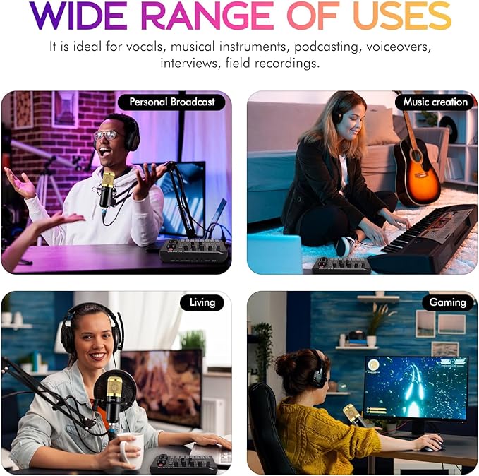 ALSO GO Podcast Equipment Bundle, Podcast Equipment with BM-800 Microphone(Gold) & F998 Sound Card, Recording Studio Equipment for Podcasting, Singing, Gaming, and Live Streaming YouTube Tiktok
