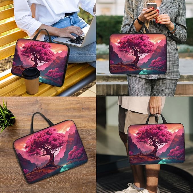 Laptop Sleeve Bag with Handle Computer Protective Soft Cover Case for 14 Inch 13 Inch Laptop,Pink Tree