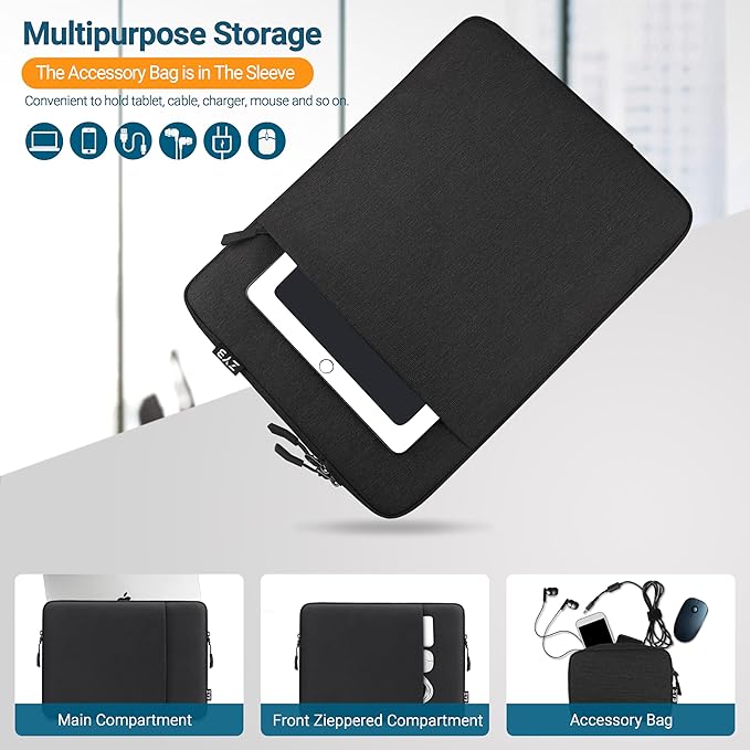 ZYB Laptop Case 14 Inch,Waterproof Laptop Sleeve 14 Inch for 14" Notebook/MacBook Air 15/14" Lenovo ThinkPad IdeaPad Asus HP Dell,2023-2025 MacBook Air 15 15.3 M4 M3 M2 etc with Accessory Bag-Black