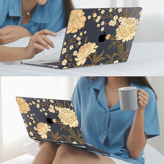 Mektron Case for MacBook Air 13 inch M1 A2337 A2179 A1932,Hard Cover 2018-2021 Air 13-inch with Touch ID, Exclusively Designed Protective Shell with Keyboard Skin+Screen Protector, Peony Flowers C186