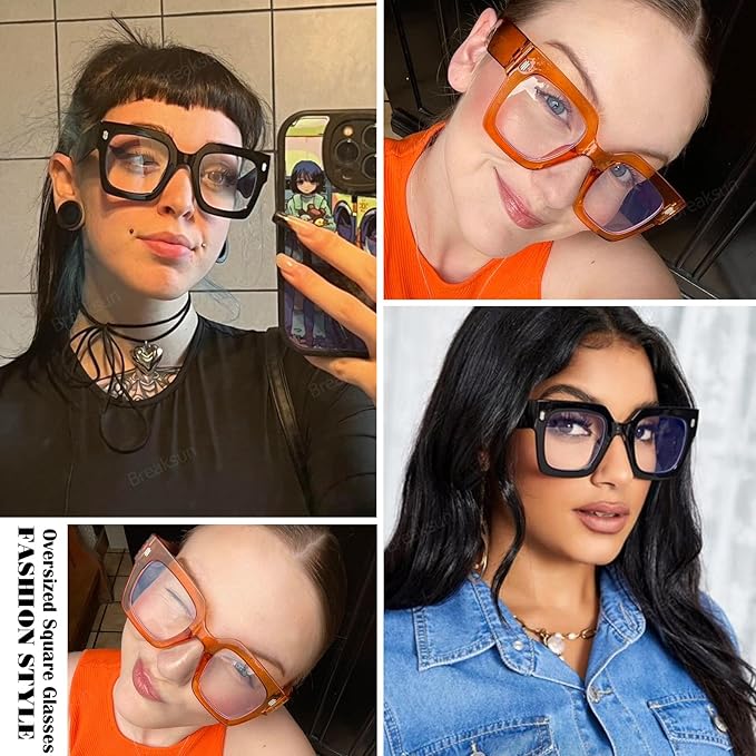 Breaksun Fashion Oversized Blue Light Blocking Glasses for Women Men Trendy Big Square Frame Computer Eyeglasses
