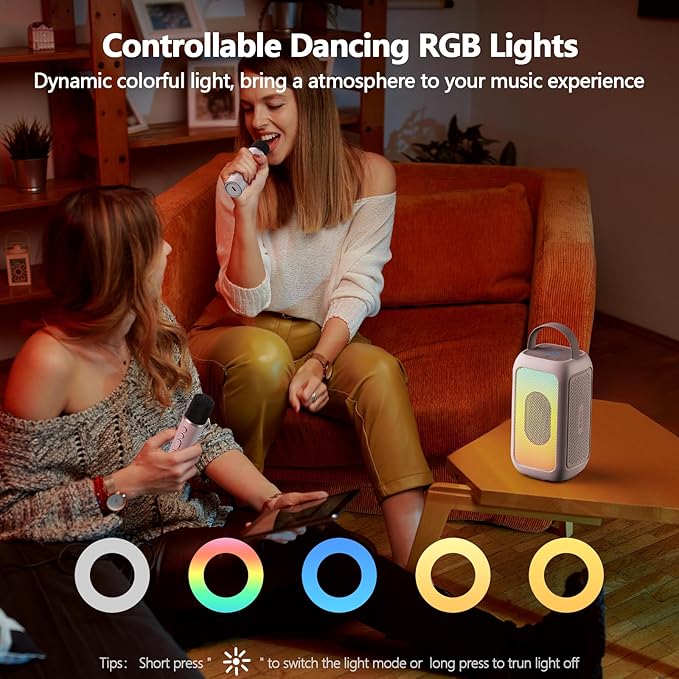 Bobtot Portable Bluetooth Speaker, 16H Playtime Wireless Speakers, Peak Singing Machine with Microphone, Magic Sound, Echo, EQ Mode (White, with 1 Mic)