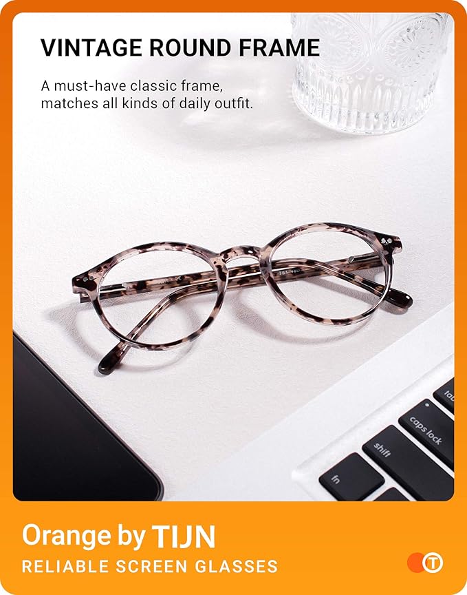 TIJN Blue Light Blocking Glasses Men Women Vintage Thick Round Rim Frame Eyeglasses