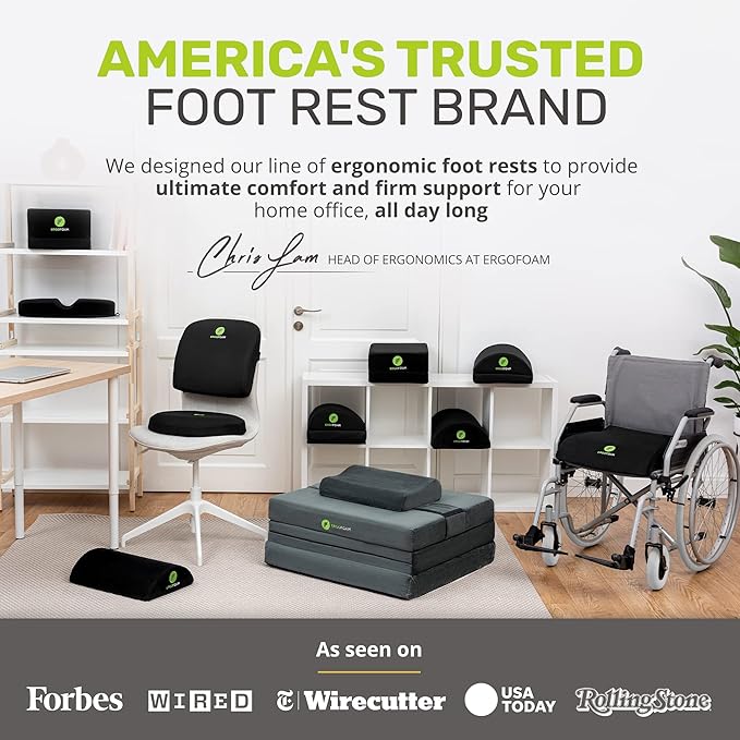 ErgoFoam Foot Rest - Chiropractor-Endorsed Orthopedic Teardrop Design - 2in1 Adjustable Premium Under Desk Footrest - Ergonomic Foot Rest for Lumbar, Back, Knee Pain (Grey)