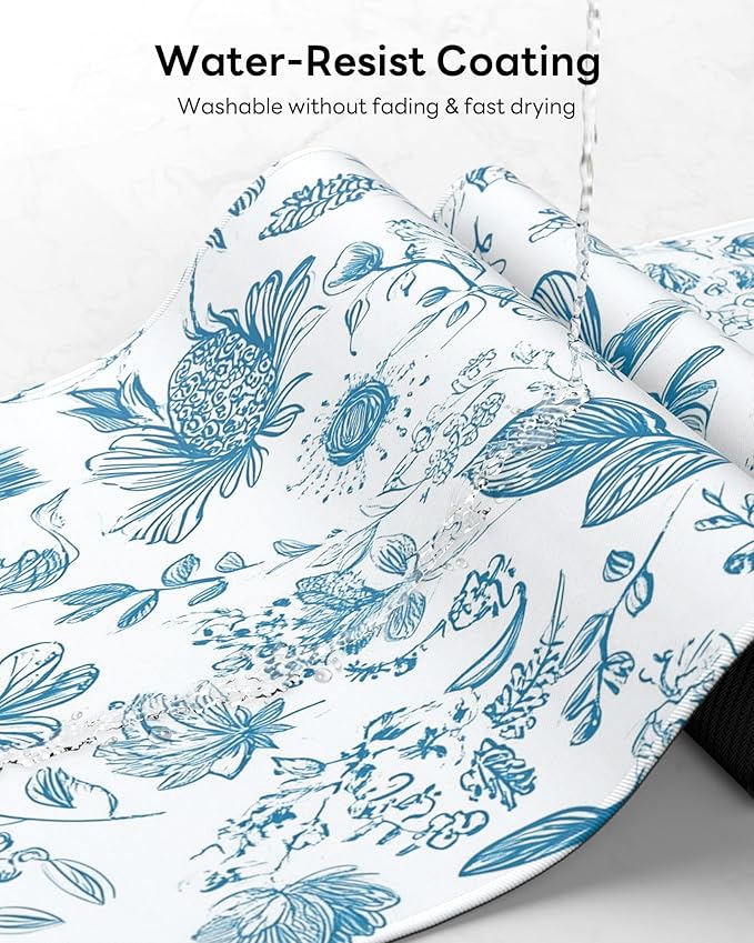 Floral Mouse Pad, 31.5 x 11.8 Large Desk Mat with Stitched Edges & Non-Slip Base, Mousepad for Office, Home, Work, Elegant Flower