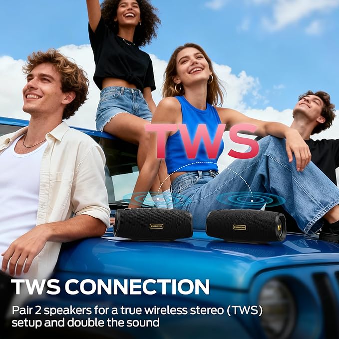 Monster S380 Bluetooth Speaker, Portable Speaker with 40W Stereo Sound, Bluetooth 6.0, 20H Playtime, TWS Pairing, Support AUX/TF Card, IPX6 Waterproof Wireless Speaker for Home, Travel, Outdoor