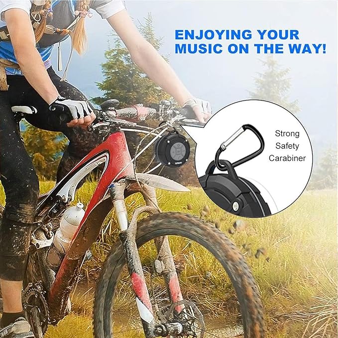 TOPROAD Portable Shower Speaker, IPX7 Waterproof Wireless Outdoor Speaker with HD Sound, 2 Suction Cups, Built-in Mic, Hands-Free Speakerphone for Bathroom, Pool, Beach, Hiking, Bicycle(Grey)