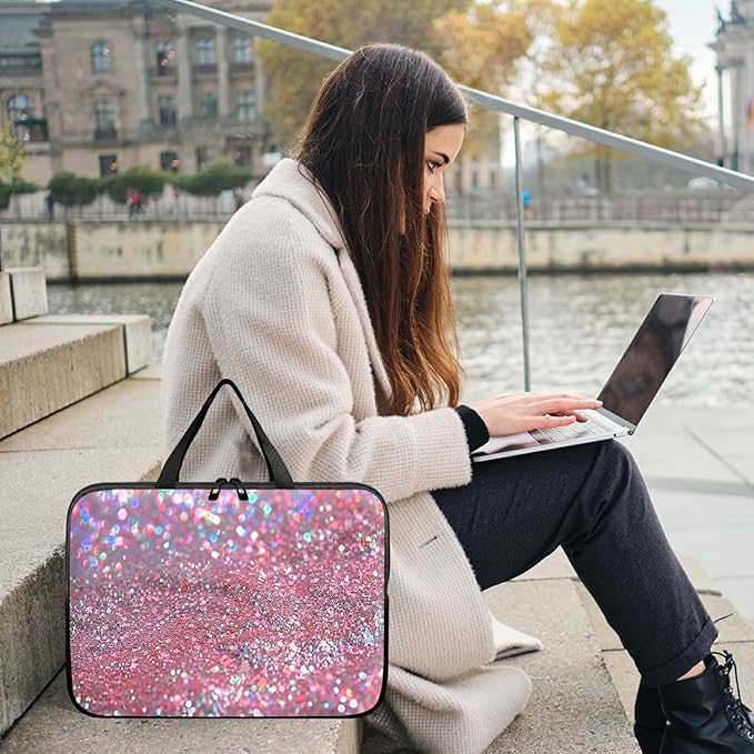Universal Laptop Sleeve Tablet Case 12 inch, Pink Glitter Slim Carrying Case Handbag Travel Laptop Bag for Surface Pro 9 8 7/Laptop Go 2 3, MacBook Air 11/12