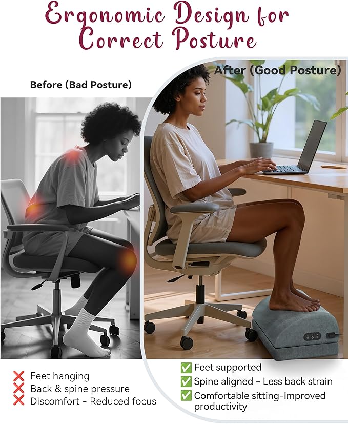 Heated Foot Rest for Under Desk at Work, Foot Stool with Vibration Massage, 2 Heat Levels, Ergonomic Memory Foam Feet Warmer Heater