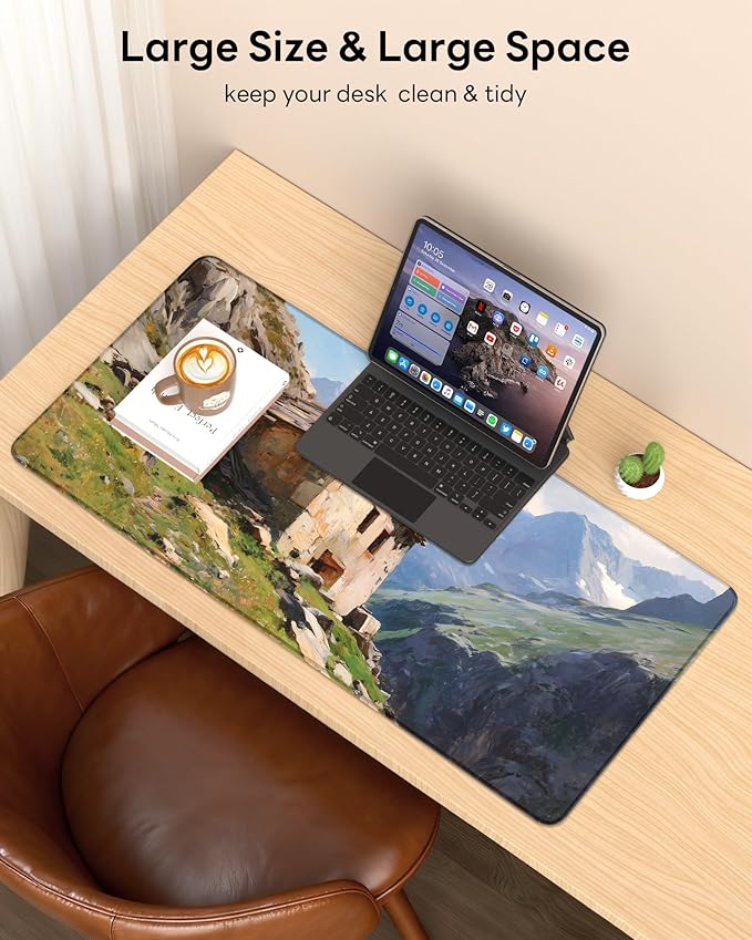 XL Gaming Mouse Pad, 31.5x15.7'' Large Desk Mat with Anti-Slip Rubber Base & Stitched Edges for Gaming, Office, Home - Oil-Painted