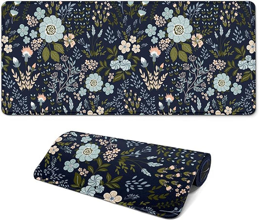 Gaming Mouse Pad, Large 31.5 x 11.8 inches Mousepad, Long Keyboard Pad, Cute Mouse Mat for Computer with Stitched Edges and Non-Slip Base (Black Flowers)