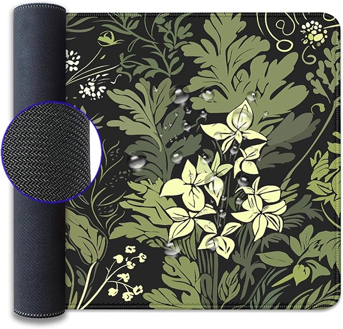 Sage Green Floral and Plant Desk Pad Mouse Pad,Large Gaming Floral Mouse Mat with Stitched Edges,Non-Slip Waterproof Rubber Base Mousepad for Office Work Home Desk Mat(27.5X11.8 in)