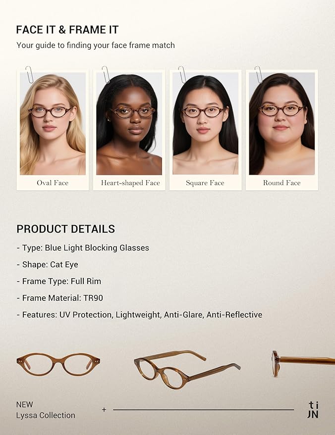 TIJN Blue Light Blocking Glasses Women Men Retro Cat Eye Square Oval Anti Glare Screen Computer Gaming Daily Eyeglasses TR90