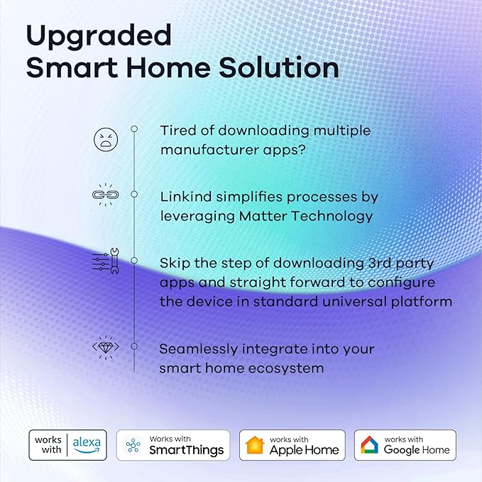 Linkind Matter Smart Light Bulb, Smart Bulbs Work with Alexa/Apple Home/Google Home, Color Changing Light Bulbs Music Sync, Preset Scenes, Mood Lights, 2.4Ghz WiFi Only, A19 E26 60W 1 Pack