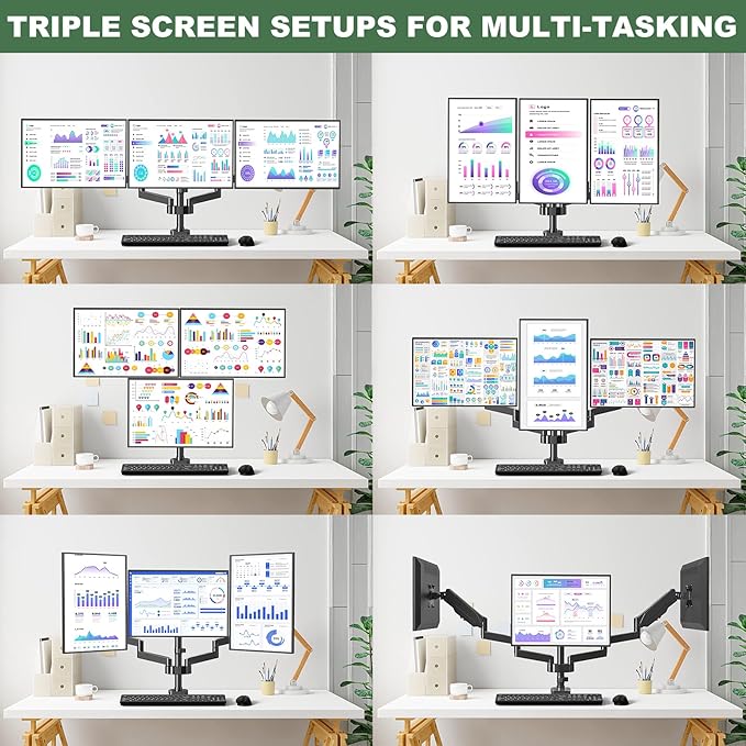 UPGRAVITY Triple Monitor Desk Mount for Three Flat/Curved Computer Screens up to 27 inch, Fully Adjustable Gas Spring Triple Monitor Arms Hold up to 17.6lbs, VESA 75x75/100x100mm