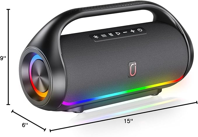 Bluetooth Speaker, IPX5 Waterproof Portable Bluetooth Speaker with Powerful Bass & LED Lights, BT5.3, Wireless Stereo Pairing for Home Party, Beach, Outdoor Camping, Support USB/TF Card/AUX/TWS