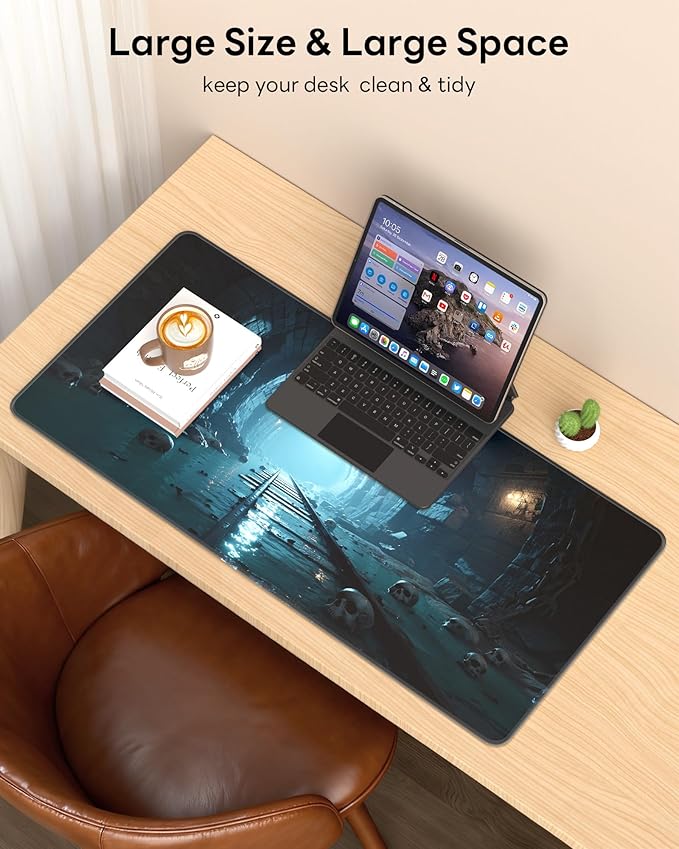 XL Gaming Mouse Pad, 31.5x15.7'' Large Desk Mat with Anti-Slip Rubber Base & Stitched Edges for Gaming, Office, Home - Dark Tunnel