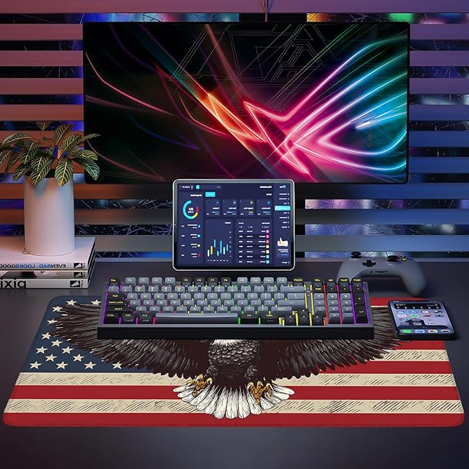 Mouse Pad, Large Anti-Slip with Stitched Edges Desk Mat Desktop Laptop Computer Desk Keyboard Mat,Table Protector Blotter Mat (Eagle Flag, 35.4" x 15.7")