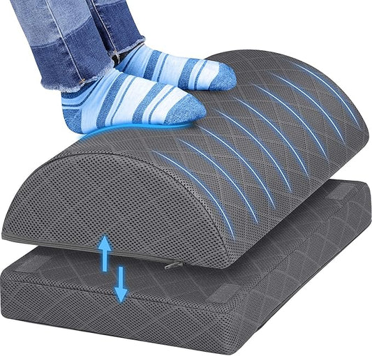 CushZone Foot Rest for Under Desk at Work Adjustable Foam for Office and Home, Office Desk Accessories，Comfortable Footrest with 2 Adjustable Heights，Back & Hip Pain Relief (Gray-16.9 in)