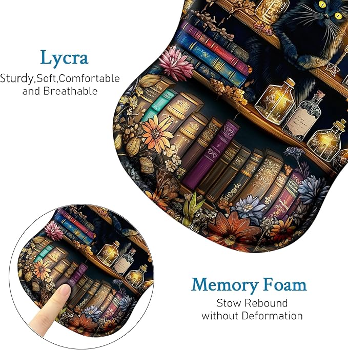 Blusabaca Cat Mouse Pad with Wrist Rest, Book Ergonomic Mousepad Wrist Support for Desk, Cute Gaming Mousepads for Wireless Mouse Computer Laptop Work Home Desk Accessories Office Supplies Decor