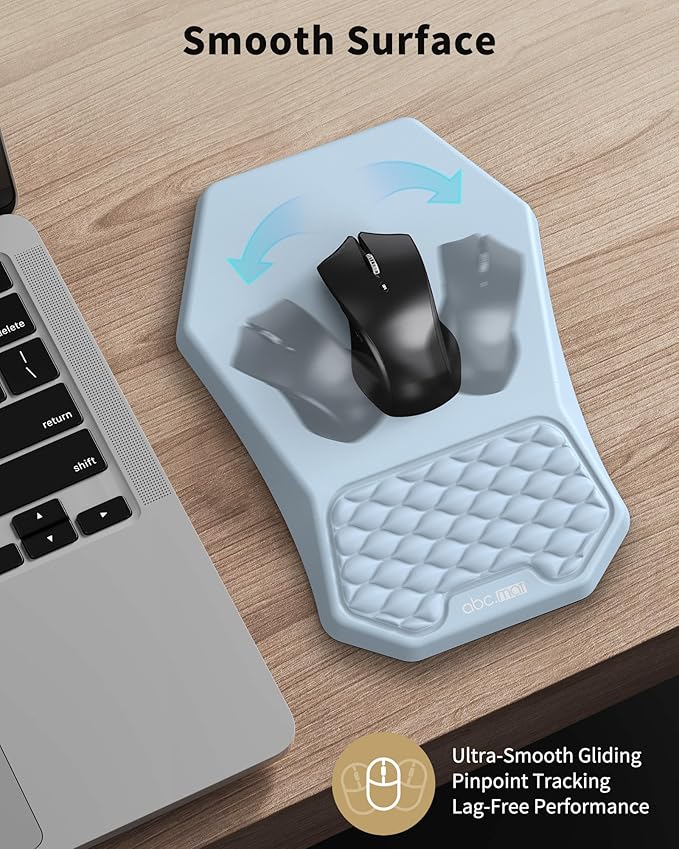 Ergonomic Mouse Pad Wrist Rest Support, Massage Design Surface for Carpal Tunnel Pain Relief, Memory Foam, Non-Slip PU Base for Computer Desk, Sky Blue