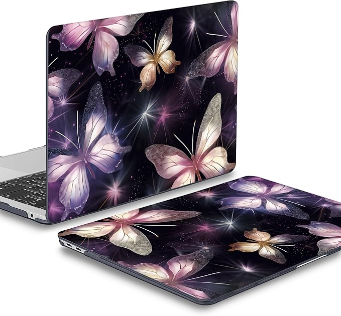 Mektron Case for MacBook Air 13 inch M1 A2337 A2179 A1932,Hard Cover 2018-2021 Air 13-inch with Touch bar & Touch ID, Exclusively Designed Protective Shell with Screen Protector,Glittering Butterfly