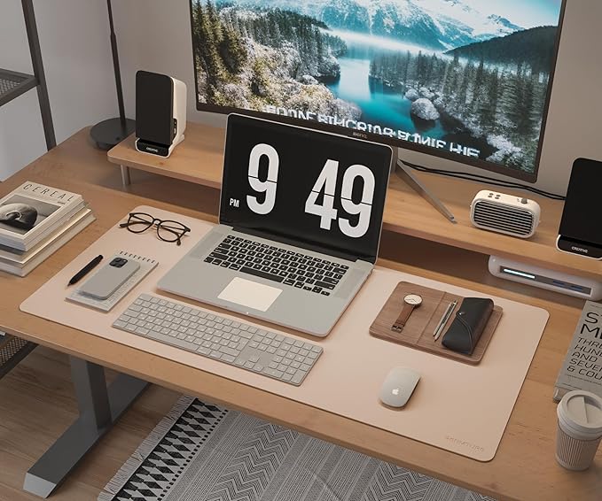 RENMTURE Desk Pad, Cork & PU Leather Desk Mat, Large Mouse pad, Non-Slip Desk Protector and Blotter, Waterproof Writing Pad, Desk Accessories and Organizers for Home Office (Apricot,32"x16")