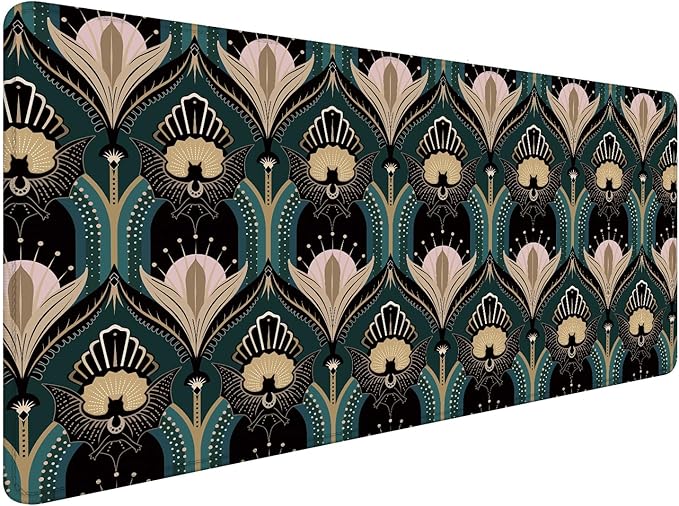 Art Deco Floral Mouse Pad 31.5x15.7inch, 1920s Maximalist Gothic Bats and Flowers Mouse Pads for Wireless Mouse Computers Laptop Desk Accessories, Gothic Office Supplies
