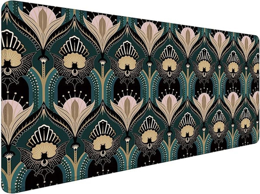 Art Deco Floral Mouse Pad 31.5x15.7inch, 1920s Maximalist Gothic Bats and Flowers Mouse Pads for Wireless Mouse Computers Laptop Desk Accessories, Gothic Office Supplies