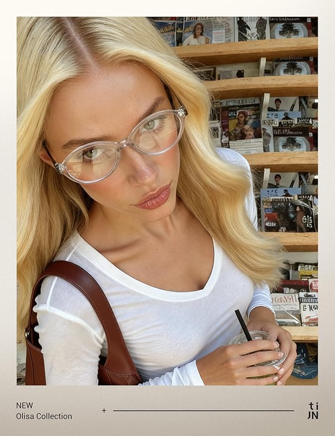 TIJN Olisa Blue Light Blocking Glasses for Women Men,Retro Oval Frame Bluelight Eyeglasses for Gaming/Computer/Screen