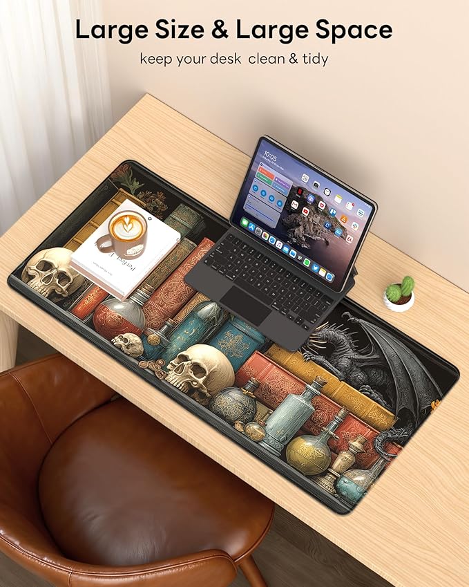 XL Gaming Mouse Pad, 31.5x15.7'' Large Desk Mat with Anti-Slip Rubber Base & Stitched Edges for Gaming, Office, Home - Lizard House