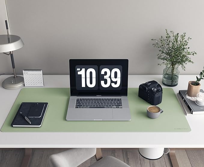 RENMTURE PU Mouse Pad, Faux Leather Large Desk Pad, Home Work Office Accessories, Non-Slip Desk Mat, Waterproof Gaming Pad Desk Blotter (36"x17", Light Green)