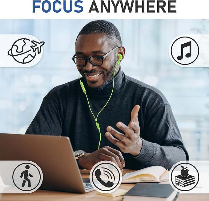 LUDOS FEROX Wired Earbuds in-Ear Headphones, 5 Year Warranty, Earphones with Microphone, Noise Isolation Corded for 3.5mm Jack Ear Buds for iPhone, Samsung, Laptop, Kids, School Students - Green