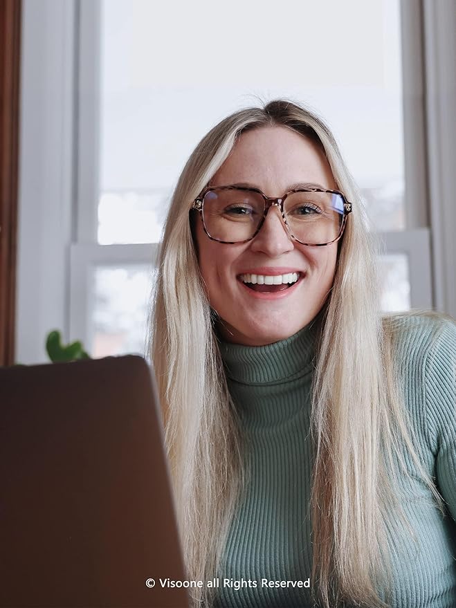 VISOONE Oversized Blue Light Blocking Glasses with Chic Square TR90 Frame and Metal Temple for Women Men REMY
