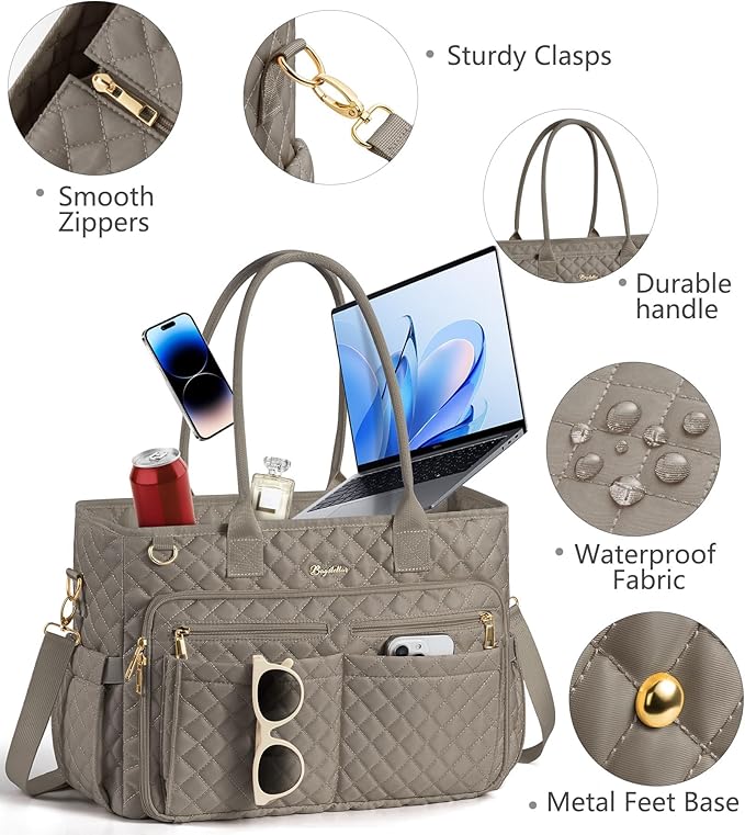 Bagstellar Teacher Bags for Women, 15.6 inch Laptop Work Tote Bag Quilted Nurse Bible Computer Shoulder Bag for School Travel | Dream Tote Work Bag, with 40oz Cup Holder, Insulated Pocket, Zipper & Strap, Office Briefcase, Ideal Gift for Women