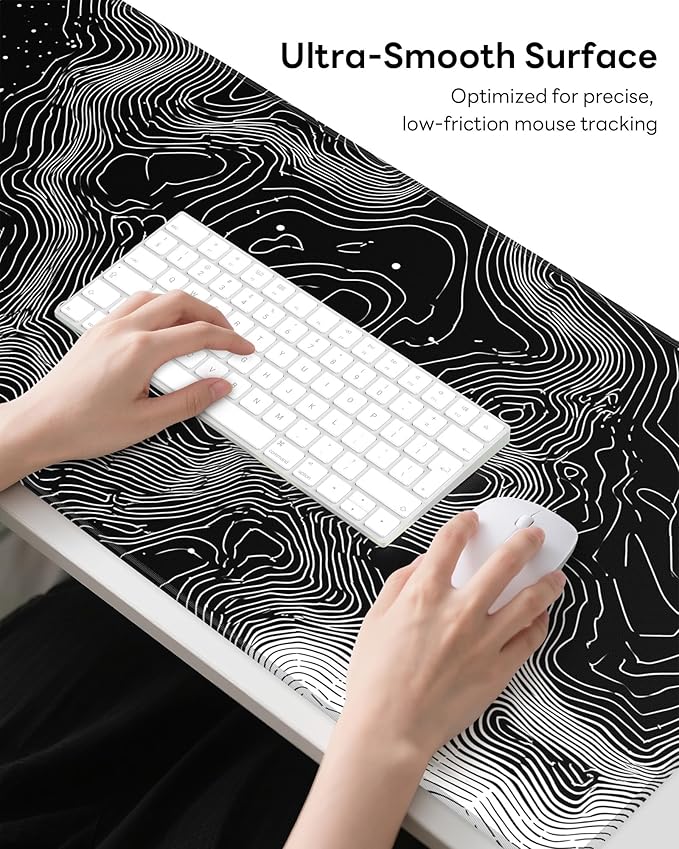 XL Gaming Mouse Pad, 31.5x15.7'' Large Desk Mat with Anti-Slip Rubber Base & Stitched Edges for Gaming, Office, Home - Linear Map