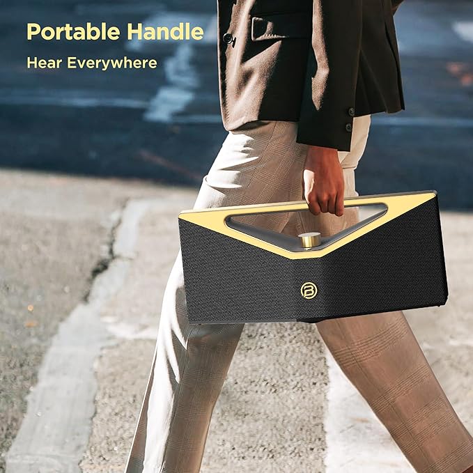 BUGANI Hi-Res Audio Bluetooth Speaker Loud 160W, Large Portable Bluetooth Speaker with Deep Bass Subwoofer, TWS Wireless Stereo, Waterproof Outdoor Party Speaker, 12H Playtime Golden