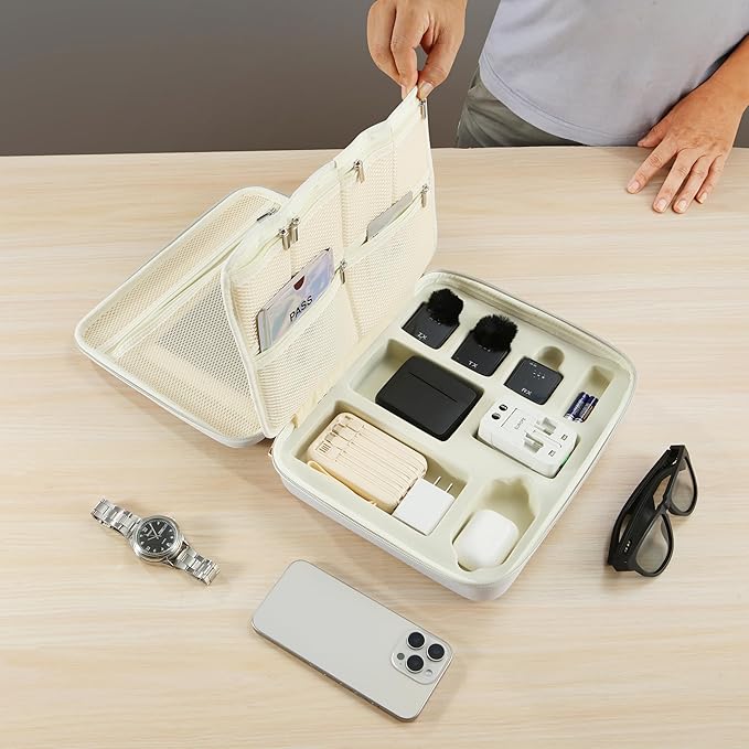 Electronics Organizer Case,Travel Essentials Bag for iPad,Tablet, Charger, Cables, Power Bank,Lapel Mic, Earphones, Watches, Tech Accessories Carry Bag for Travel, Live Streaming, Business Trip