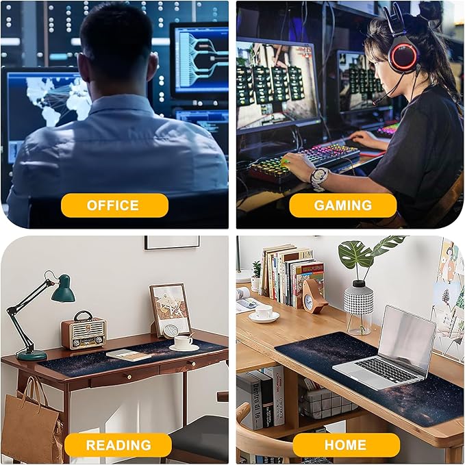 Desk Pad Galaxy Desk Mat for Keyboard and Mouse, Large Mousepad with Stitched Edges for Work Game Office, 31.5 x 11.8 in