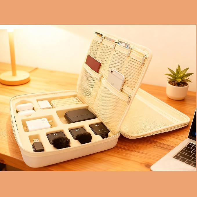 Electronics Organizer Case,Travel Essentials Bag for iPad,Tablet, Charger, Cables, Power Bank,Lapel Mic, Earphones, Watches, Tech Accessories Carry Bag for Travel, Live Streaming, Business Trip