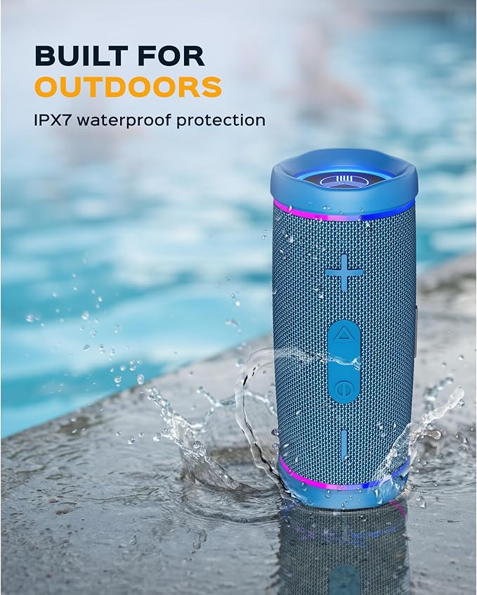TREBLAB HD77 – Waterproof Bluetooth Speaker, 25W Loud 360° Sound, Deep Bass, IPX7, TWS Pairing, RGB Lights, 20H Battery, Portable Wireless Speaker for Outdoor, Beach, Camping, Party, Travel