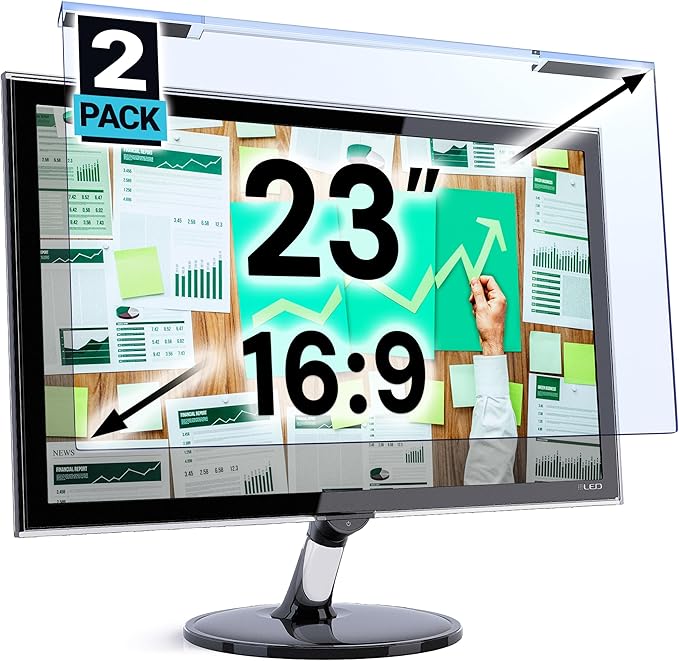 VINTEZ Blue Light Screen Protector for 23 Inch Computer Monitor and Laptop – Anti-UV Blue Light Blocking Film for Desktop PC, Eye Protection Filter, 20.6" x 12", 2 Pack