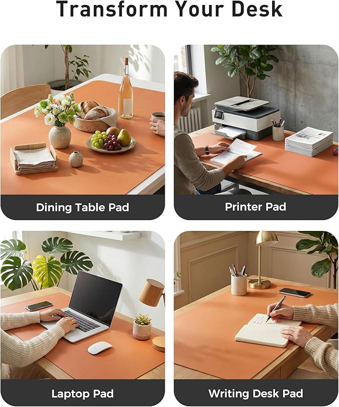 Aothia Faux Leather Desk Mat - Large Mouse Pad, Non-Slip PU Leather Blotter, Waterproof Writing Surface for Office and Home (Orange, 40" x 24")